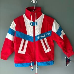 Vintage NWT Mighty Mac, youth size 7, Red and Blue 'Spike It!' Jacket. Zip up